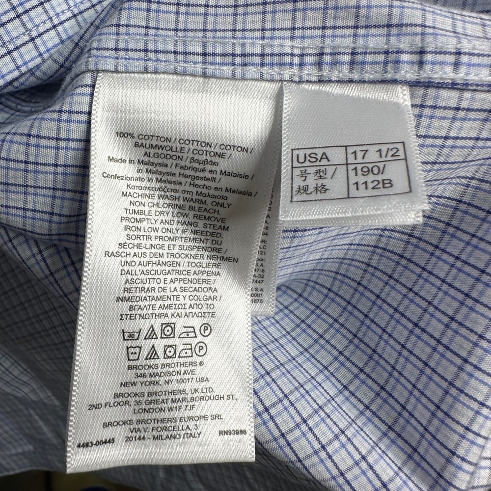Brooks Brothers Madison Fit Gingham Dress Shirt Mens 17 1/2 34 Blue White Check - Picture 5 of 8